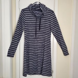 Market & Spruce Striped Grey and Black Granita Knit Dress Long Sleeve Cowel Neck